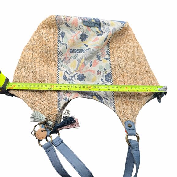 Sakroots Roma Shopper Tote Straw Floral Canvas Bag Blue Trim & Tassel Charm - Picture 16 of 16